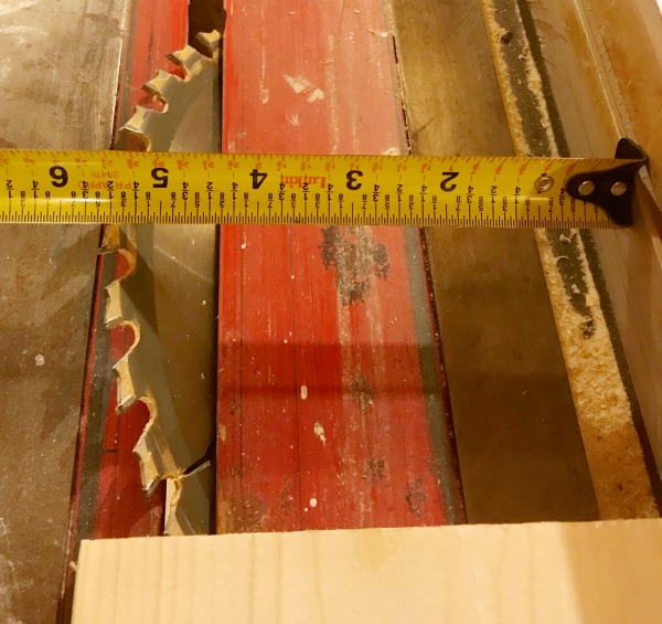 Bevel table saw blade to miter corners of seamless shelf boards