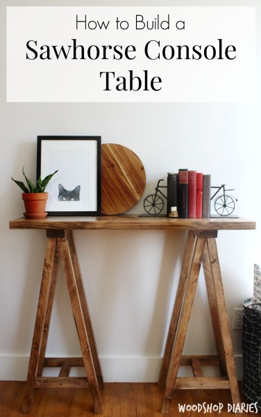 How to build a simple modern DIY sawhorse console table--minwax special walnut