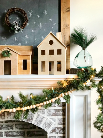 DIY Wooden Christmas village with natural wood makes the perfect Scandinavian style Christmas decor