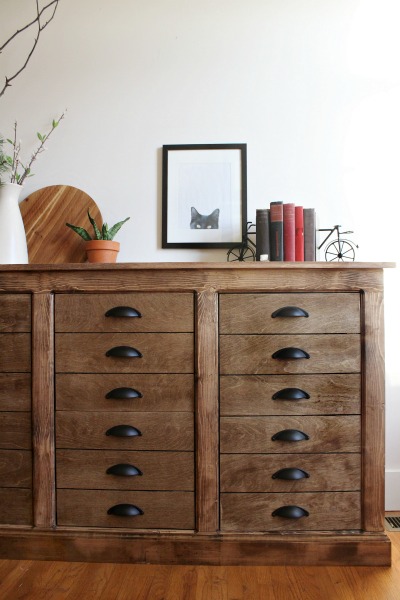 DIY Fake Drawer Dresser Cabinet--Faux DIY apothecary cabinet