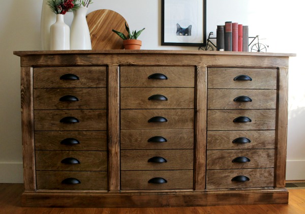 How to build a farmhouse dresser with faux drawers and cabinet storage space