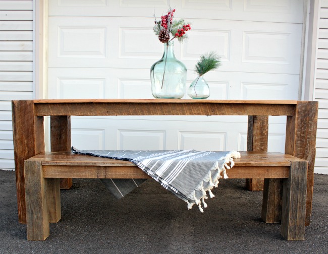 DIY barn wood dining table and bench set--reclaimed barn wood table