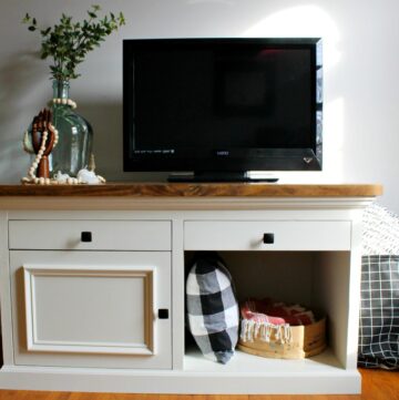 How to build a STURDY TV stand that could be used for an aquarium stand, console cabinet, desk, nightstand, etc. It's pretty either way!