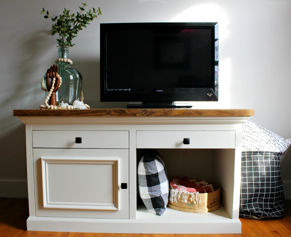 How to build a STURDY TV stand that could be used for an aquarium stand, console cabinet, desk, nightstand, etc. It's pretty either way!