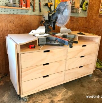 How to build a mobile Miter Saw Stand with storage drawers, and fold down extension wings