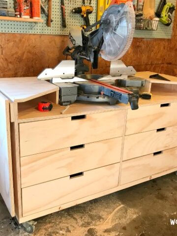 How to build a mobile Miter Saw Stand with storage drawers, and fold down extension wings