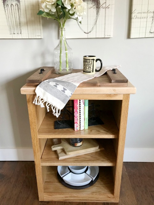 Simple DIY shelf with cookbooks and cutting boards