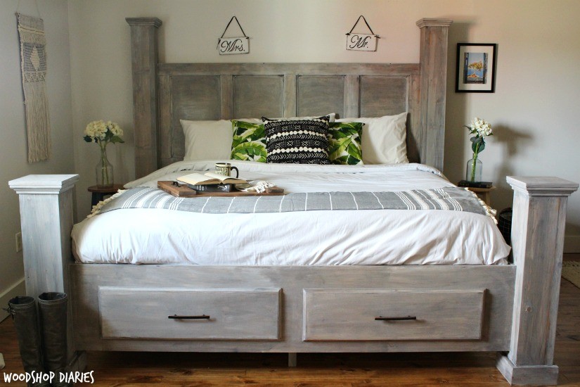 How to Build a DIY Storage Bed--Free Building Plans for this farmhouse style storage bed