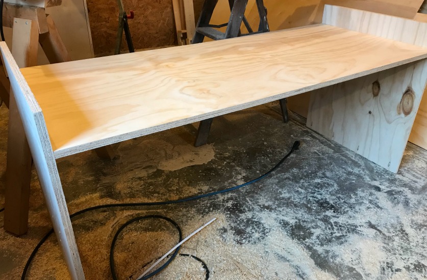 Miter saw stand top and sides assembled in workshop