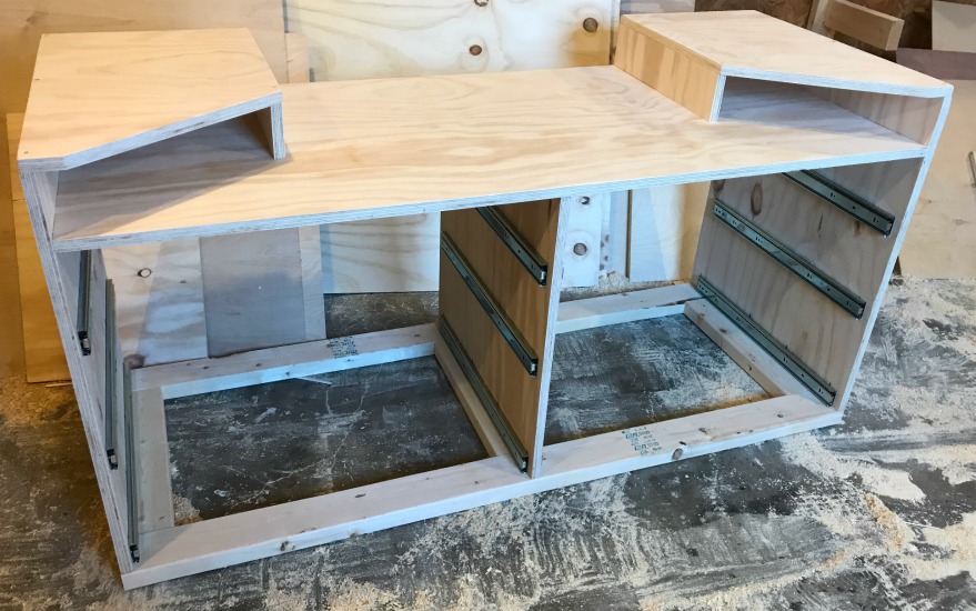 Drawer slides installed (6 pair) into miter saw stand cabinet