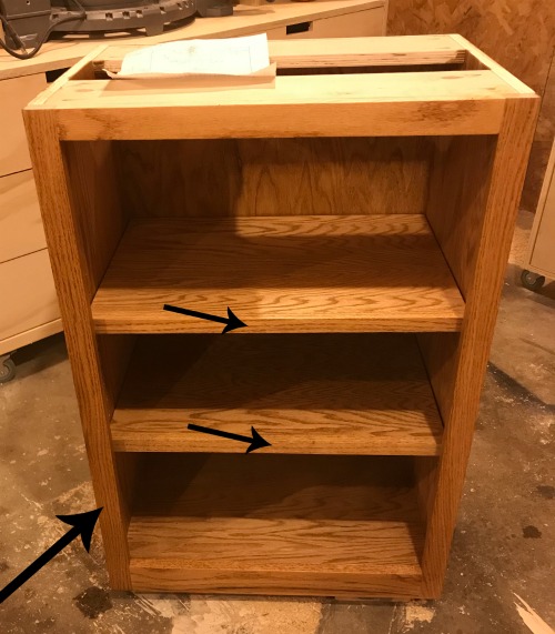 Face Frame and edge banding installed into little shelf cabinet