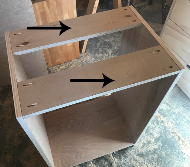 Attach top supports to shelf cabinet carcass