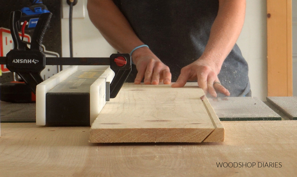 Shara Woodshop Diaries cutting bevel edge on 1x8 board