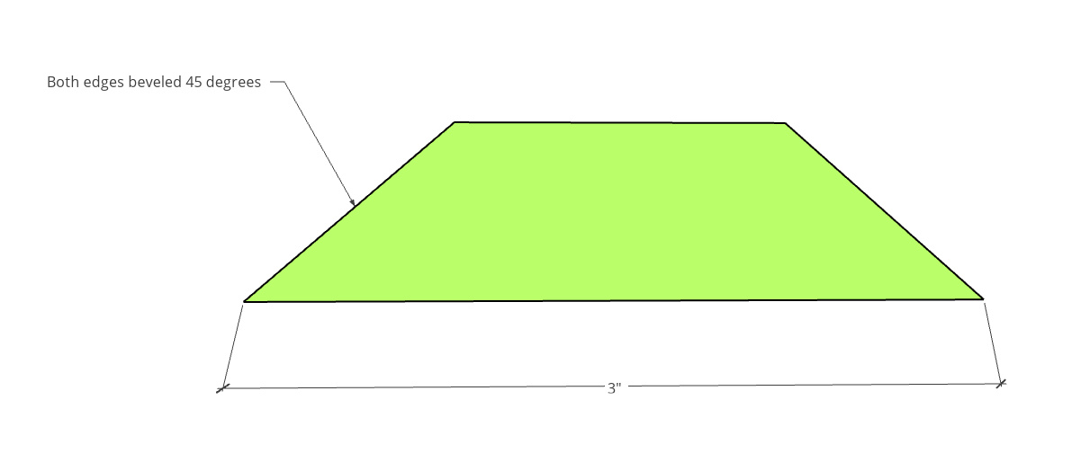 Diagram of front board with beveled edges 3" wide