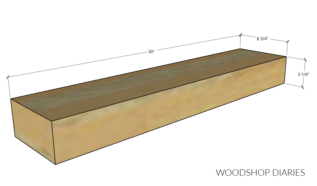 dimensional diagram of floating shelf