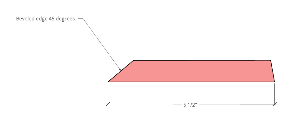 Diagram of top and bottom shelf pieces with one beveled edge