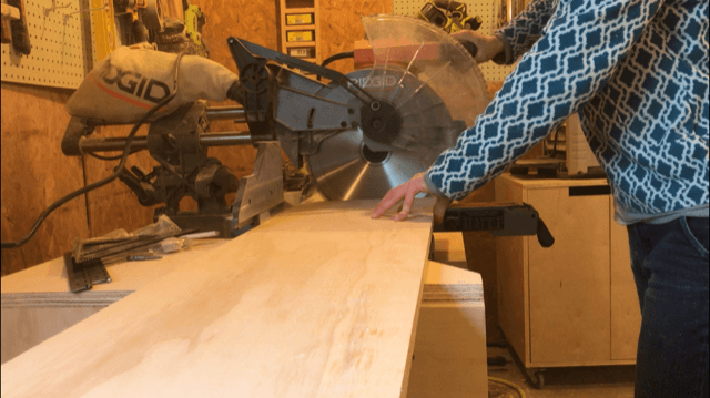 Trim plywood sides to length using miter saw