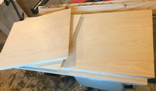 Plywood pieces cut to size to assemble DIY storage trunk