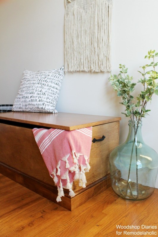 Corner close up of Simple mitered corner storage trunk blanket chest