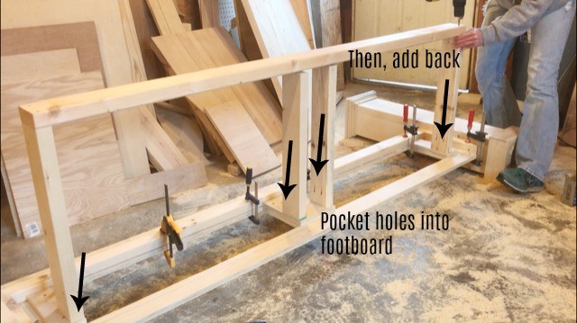 Assembling drawer framing for footboard on storage bed