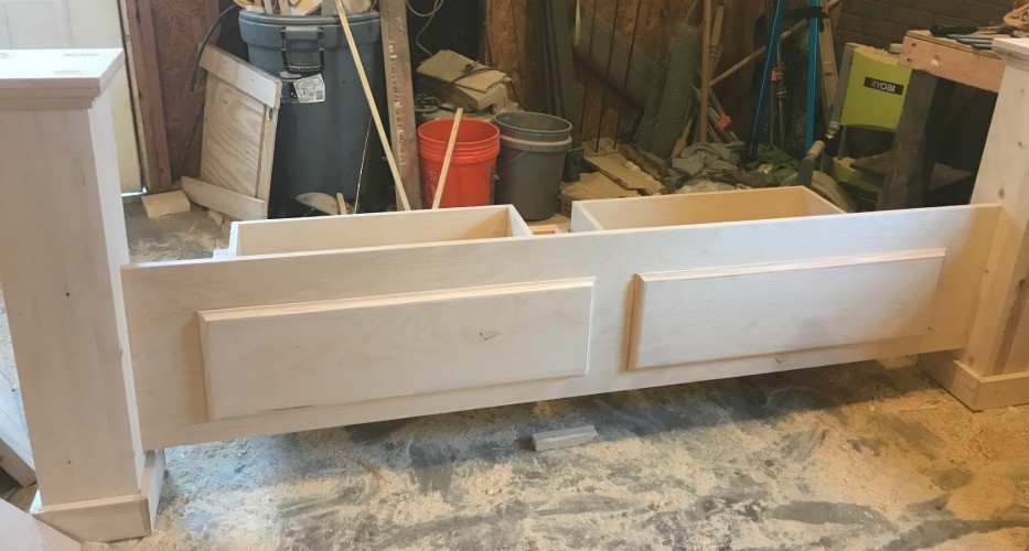 Finished footboard of DIY storage bed