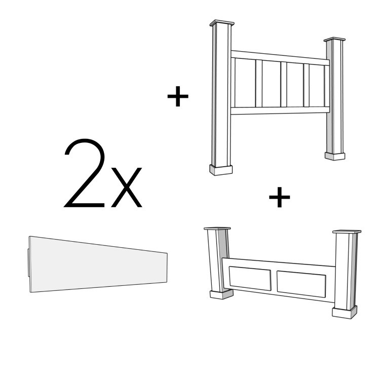 Graphic showing headboard plus 2 side boards plus one footboard makes a bed