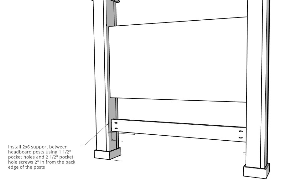 Bed rail support piece added onto headboard