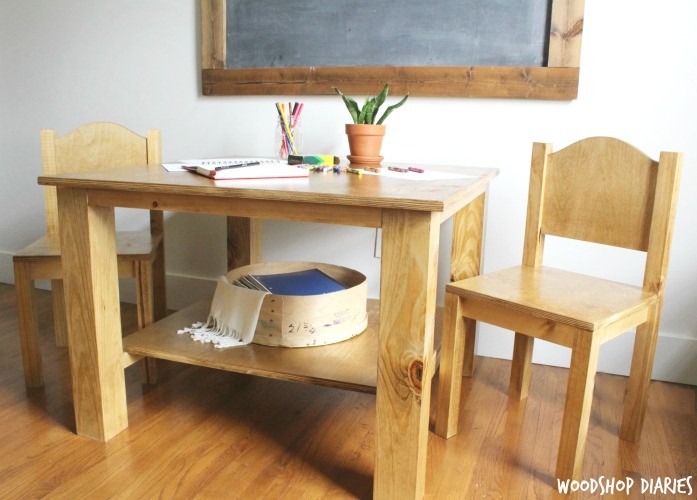 Finished wooden kids table and chair set