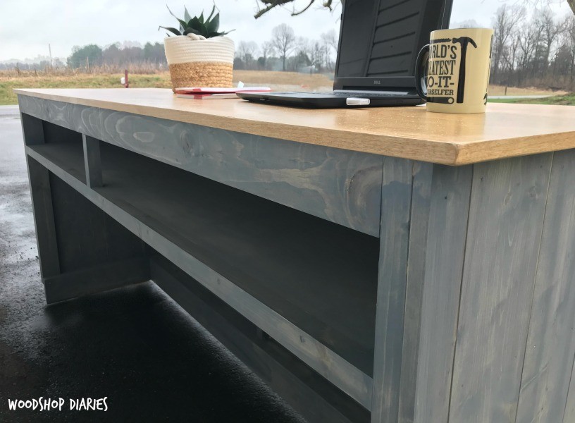 DIY Standing Desk with Wood Planked Detail and shelf