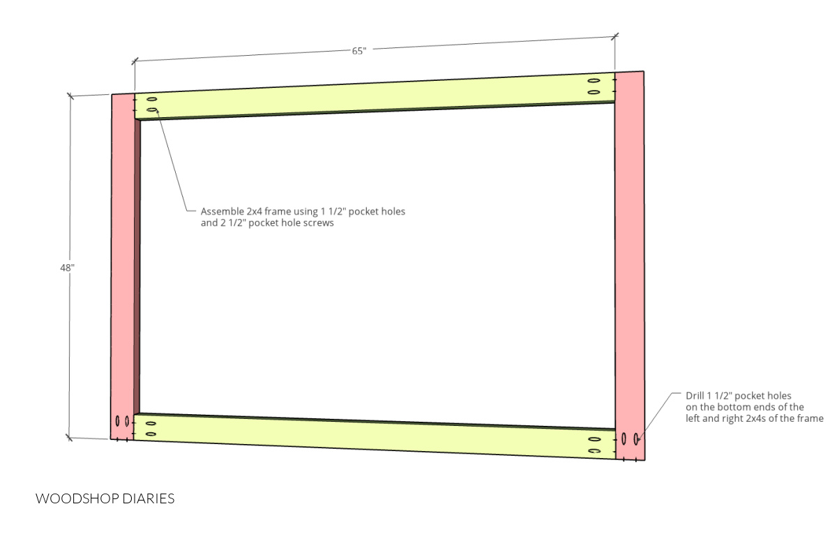 diagram showing dimensions and assembly of divider frame for plywood storage cart