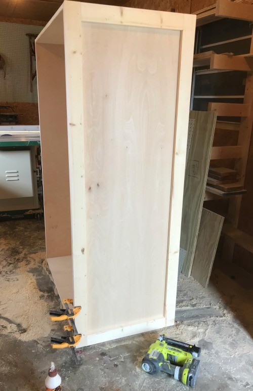 1x3 boards nailed around sides of armoire cabinet carcass