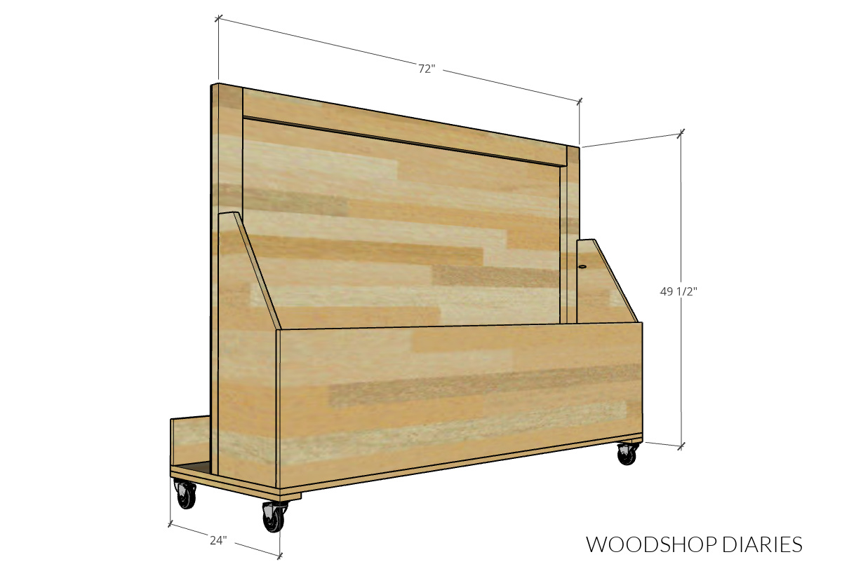 Overall dimensional diagram of mobile scrap wood plywood cart