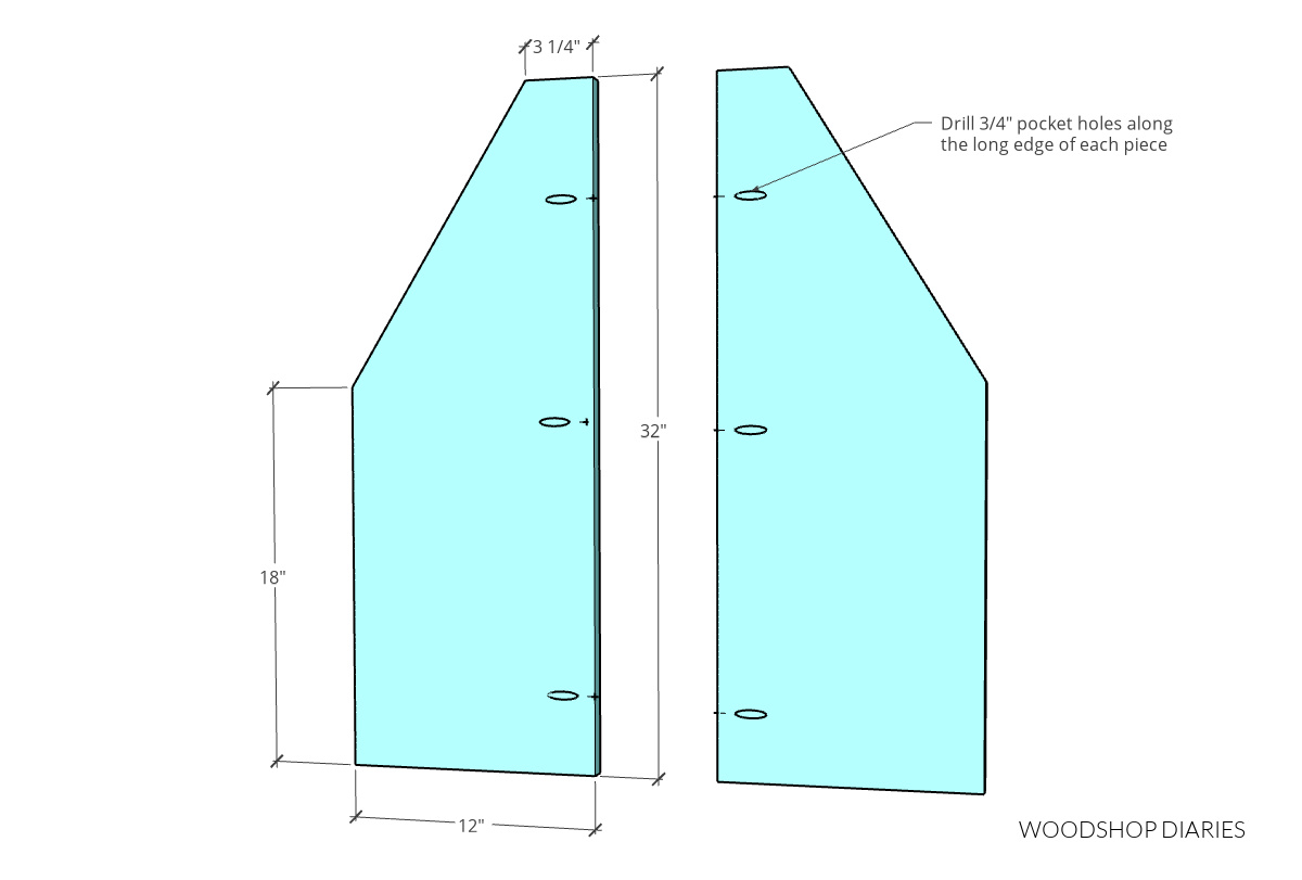 computer drawn diagram showing dimensions for scrap bin side panels