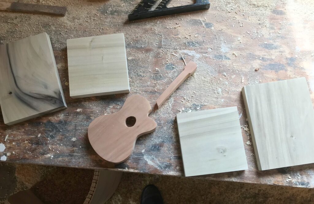 Scrap wood Guitar pieces cut to assemble bookends