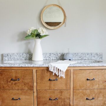 Gorgeous faux drawer bathroom vanity with granite top