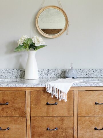 Gorgeous faux drawer bathroom vanity with granite top