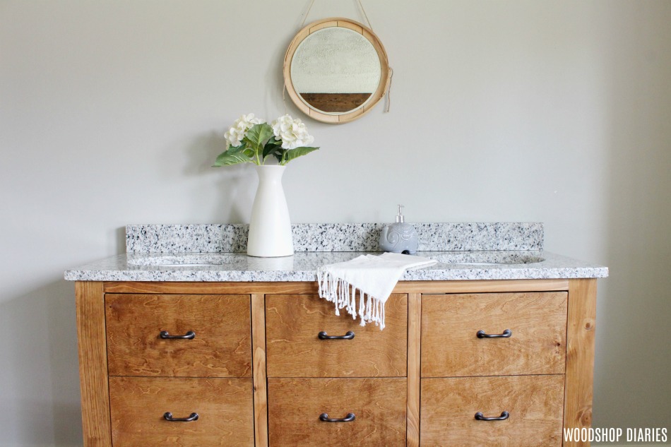 Gorgeous faux drawer bathroom vanity with granite top