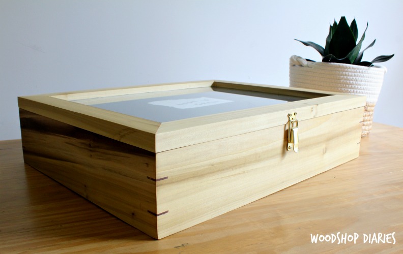 Picture Frame keepsake box made from poplar sitting on table