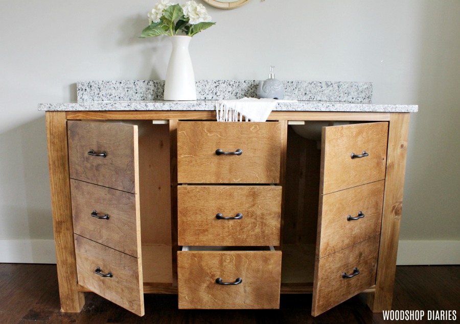 DIY Faux Drawer Bathroom Vanity Cabinet Maximizes Storage Space with Full Open Cabinet Under Sink