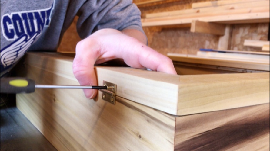attaching hinges onto box lid