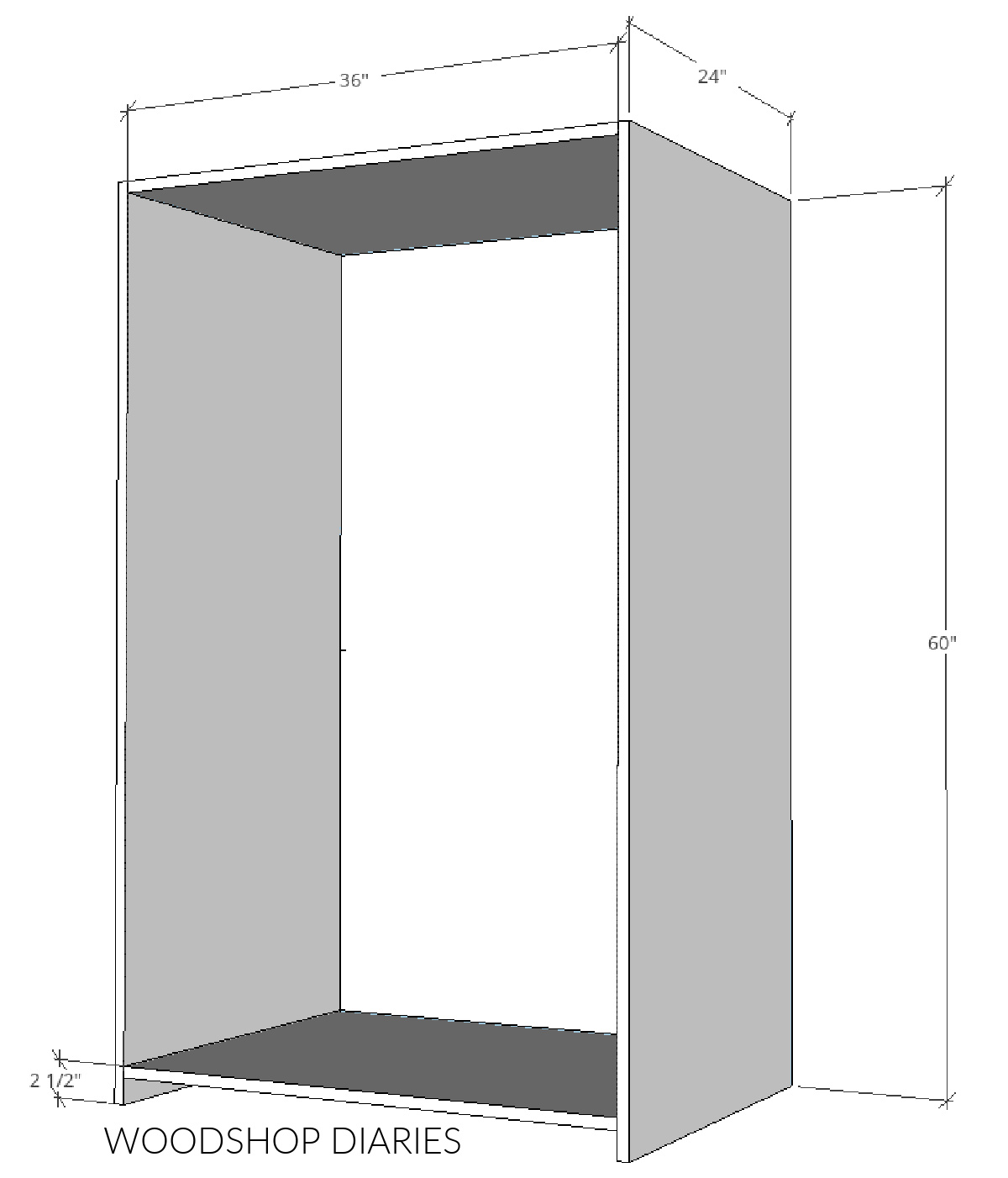 dimensional diagram showing how to assemble armoire cabinet box