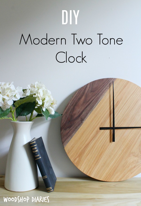 Simple two tone modern DIY wooden wall clock--walnut and hickory wood