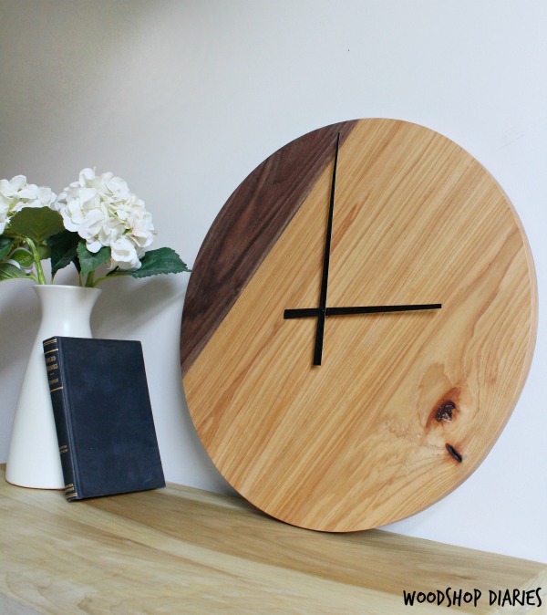 Large two tone walnut and hickory wood clock