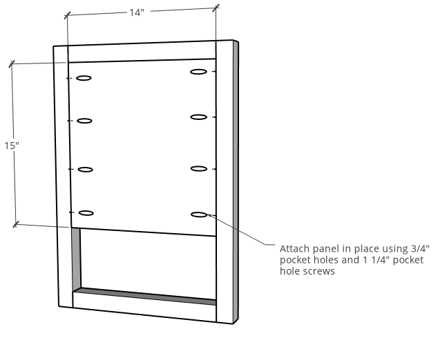 Side panel and frame assembly diagram for modern nightstand