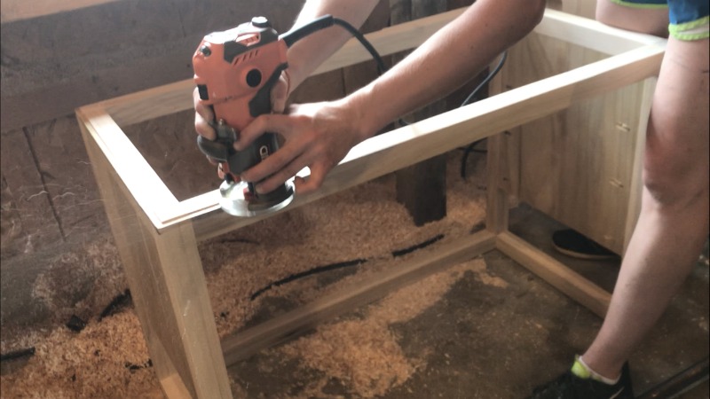 Use router to create faux lip along DIY modern nightstand frame top