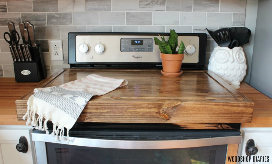 DIY wooden stove top cover kitchen hack idea