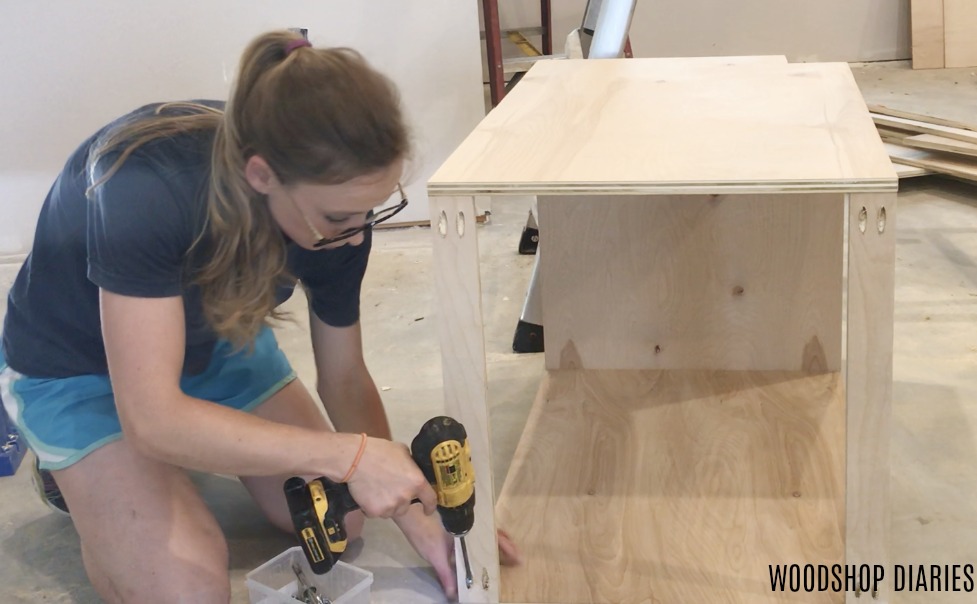 Assembling top supports into Plywood cabinet box