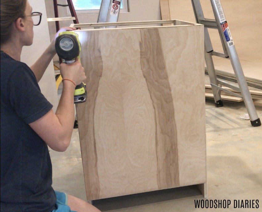 Nailing back panel onto DIY cabinet carcass