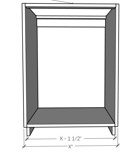 Diagram to help determine cabinet carcass sizing to cut plywood