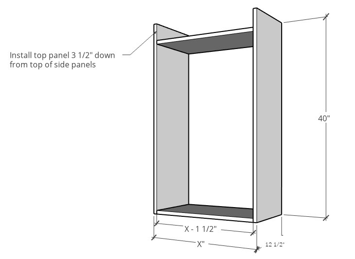 Diagram of upper kitchen cabinet assembly